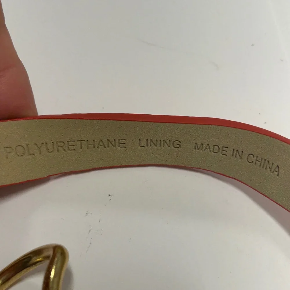 Coldwater Creek Orange Leather Skinny Belt Gold Buckle XL Vibrant Accessory